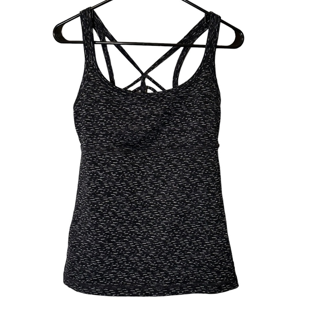 Prana Naturale Tank Top Black Space Dye Lattice‎ Back Small #W11180341